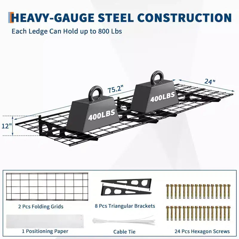 2 Pack 2x6ft Garage Storage, Wall Shelf Garage Storage Rack, Wall Mounted Floating Shelves, 1600lbs Total Weight Capacity