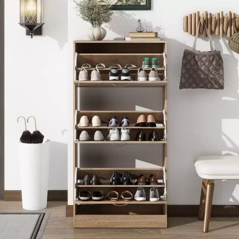 47.2" Tall 3-Drawer Shoe Storage Cabinet with 2-Tier Shelves, Brown Entryway Organizer