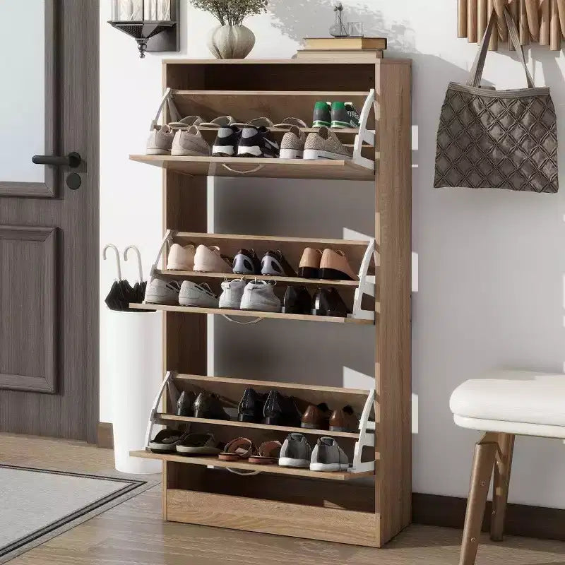 47.2" Tall 3-Drawer Shoe Storage Cabinet with 2-Tier Shelves, Brown Entryway Organizer