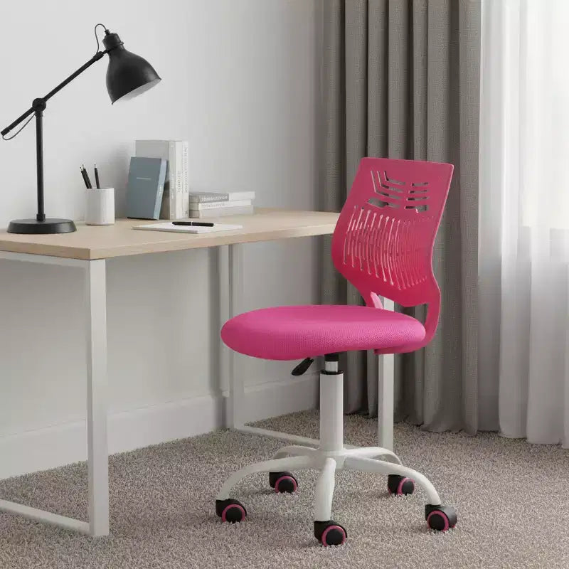 Fuchsia & White Adjustable Height Swivel Rolling Office Chair, Steel Frame, 250 lb Capacity