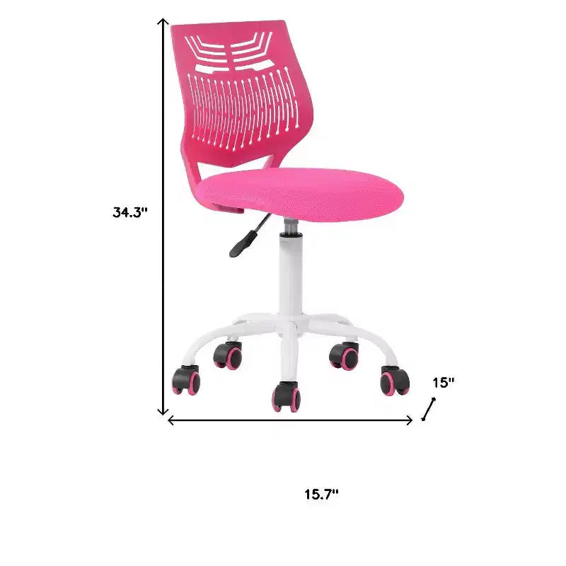 Fuchsia & White Adjustable Height Swivel Rolling Office Chair, Steel Frame, 250 lb Capacity