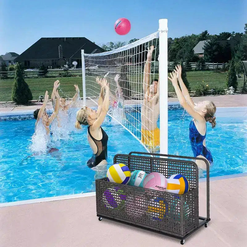 Contenitore per oggetti da piscina,Contenitore per oggetti da piscina in PE Rattan,Organizzatore da piscina per cuscini, gonfiabili, tubi galleggianti, giubbotti di salvataggio, palloni da spiaggia, mobili da giardino (Grigio)