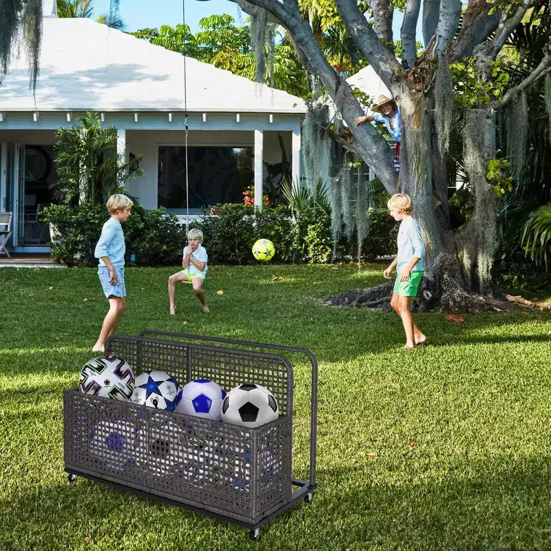Contenitore per oggetti da piscina,Contenitore per oggetti da piscina in PE Rattan,Organizzatore da piscina per cuscini, gonfiabili, tubi galleggianti, giubbotti di salvataggio, palloni da spiaggia, mobili da giardino (Grigio)
