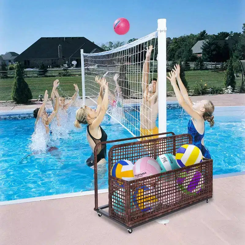 Contenitore per oggetti da piscina,Contenitore per oggetti da piscina in PE Rattan,Organizzatore da piscina per cuscini, gonfiabili, tubi galleggianti, giubbotti di salvataggio, palloni da spiaggia, mobili da giardino (Grigio)