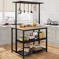 47in Baker Rack with Power Outlet, Wood Finish Kitchen Island with Storage, Microwave Stand for Kitchen, Dining, and Living Room