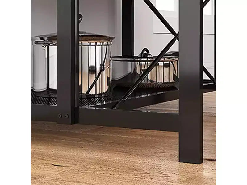 47in Baker Rack with Power Outlet, Wood Finish Kitchen Island with Storage, Microwave Stand for Kitchen, Dining, and Living Room