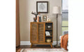 TUYOHW Modern Vintage Charm Rattan Sideboard Cabinet, MDF Storage Cabinet with 3 Open Tiers & 2 Adjustable Hidden Shelves, Buffet Cabinet for Entryway