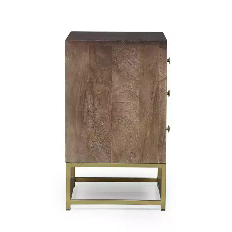 3-Drawer Mango Wood Nightstand with Iron Legs, Mid-Century Modern Bedside Table