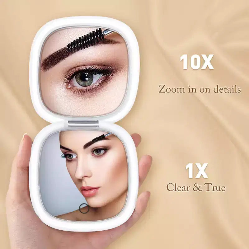 LED Travel Makeup Mirror with 1X 10X Magnification, 5 Inch Daylight LED Lighted Mirror Portable Folding Compact Design
