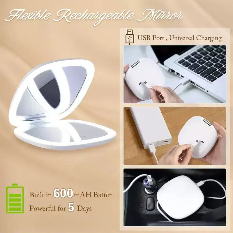 LED Travel Makeup Mirror with 1X 10X Magnification, 5 Inch Daylight LED Lighted Mirror Portable Folding Compact Design