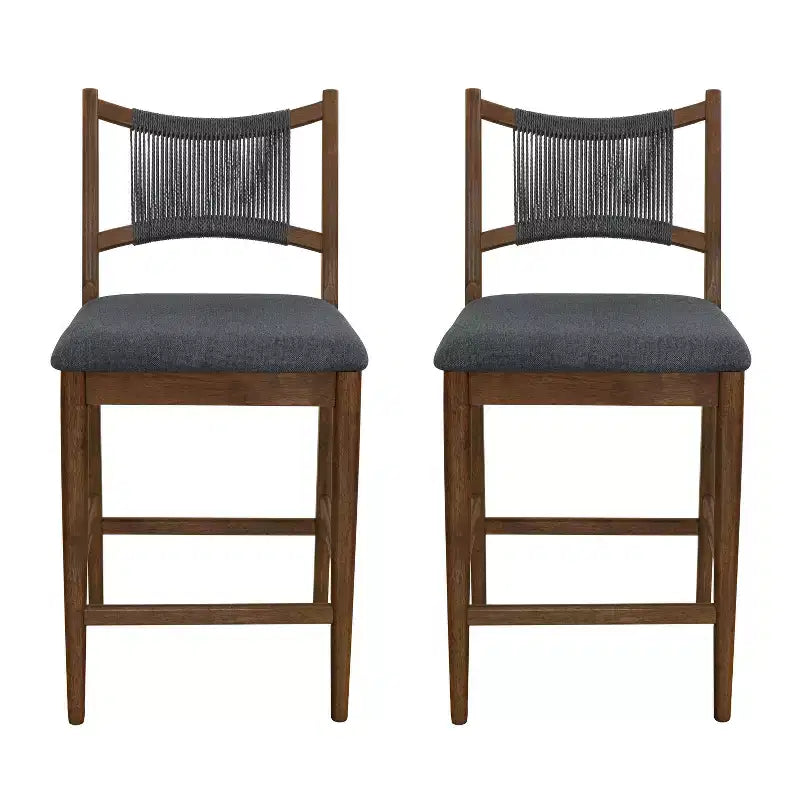 Set di 2 moderni sgabelli da bancone in legno di Hevea rivestiti con schienale in corda intrecciata