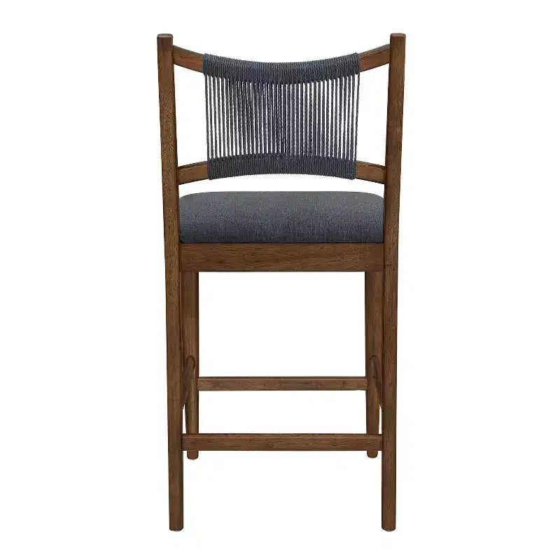 Set di 2 moderni sgabelli da bancone in legno di Hevea rivestiti con schienale in corda intrecciata