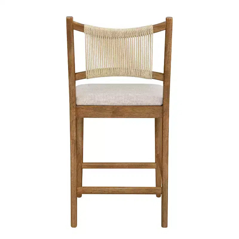 Set di 2 moderni sgabelli da bancone in legno di Hevea rivestiti con schienale in corda intrecciata