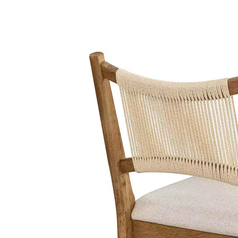 Set di 2 moderni sgabelli da bancone in legno di Hevea rivestiti con schienale in corda intrecciata