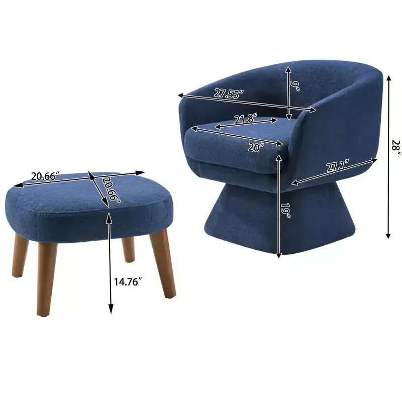 Poltrona girevole moderna e pouf coordinato, poltrona girevole a 360° rivestita in tessuto per soggiorno