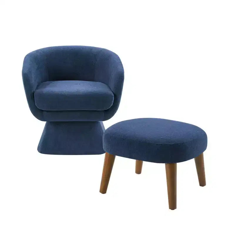 Poltrona girevole moderna e pouf coordinato, poltrona girevole a 360° rivestita in tessuto per soggiorno
