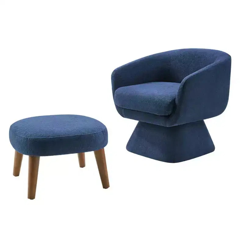 Poltrona girevole moderna e pouf coordinato, poltrona girevole a 360° rivestita in tessuto per soggiorno