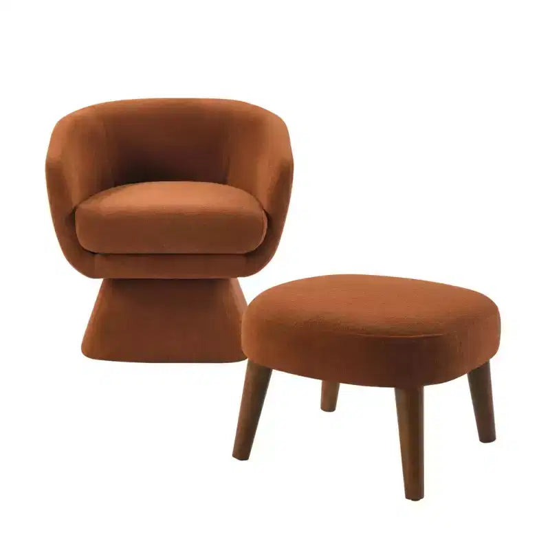 Poltrona girevole moderna e pouf coordinato, poltrona girevole a 360° rivestita in tessuto per soggiorno