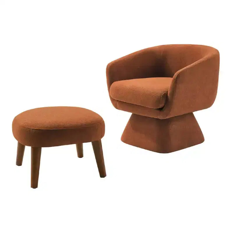 Poltrona girevole moderna e pouf coordinato, poltrona girevole a 360° rivestita in tessuto per soggiorno