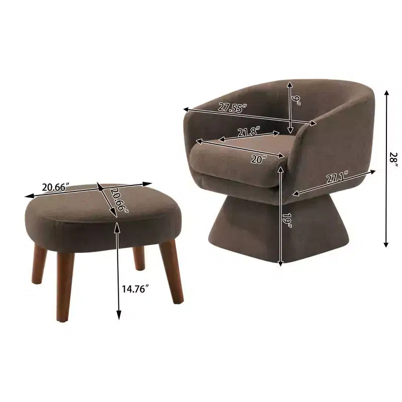 Poltrona girevole moderna e pouf coordinato, poltrona girevole a 360° rivestita in tessuto per soggiorno