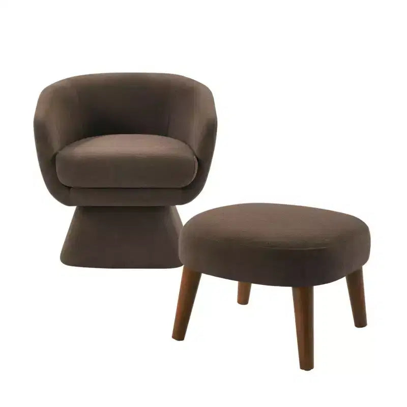Poltrona girevole moderna e pouf coordinato, poltrona girevole a 360° rivestita in tessuto per soggiorno