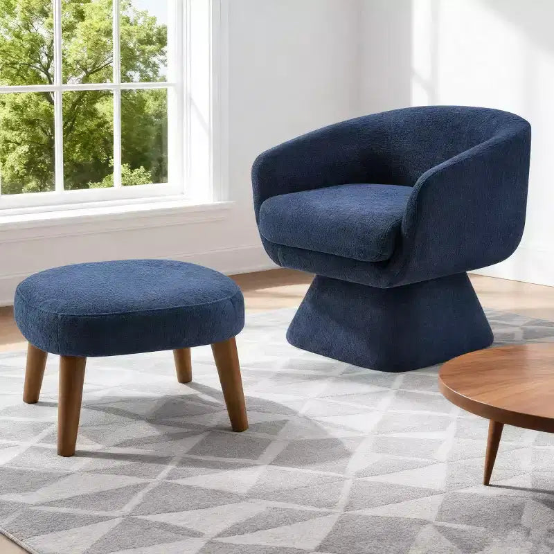 Modern Swivel Accent Chair & Ottoman Set, Fabric Upholstered 360° Swivel Chair for Living Room