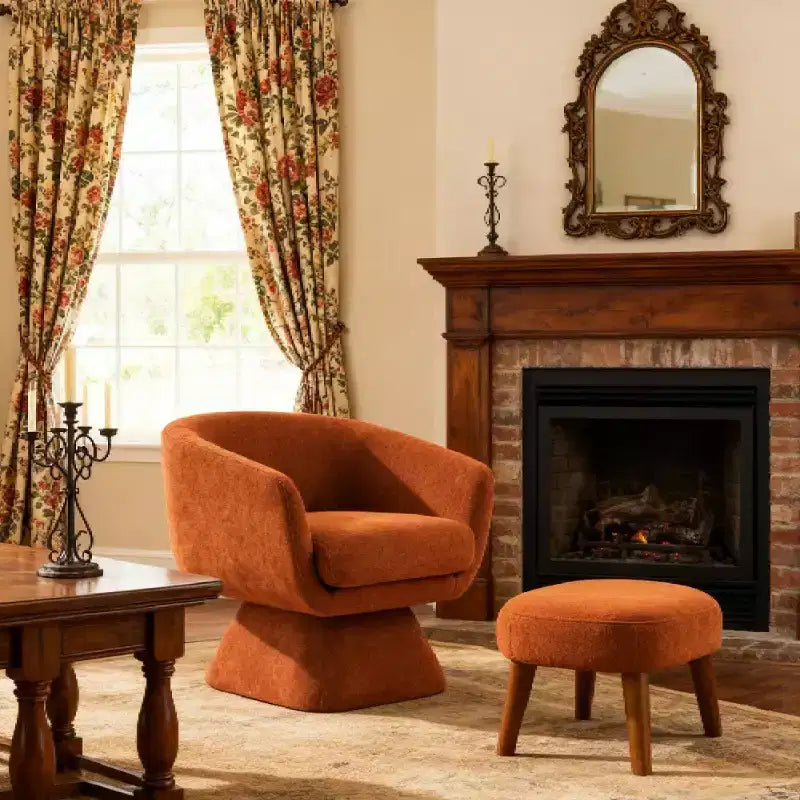 Modern Swivel Accent Chair & Ottoman Set, Fabric Upholstered 360° Swivel Chair for Living Room