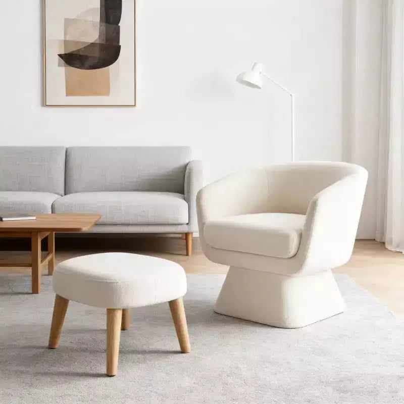 Modern Swivel Accent Chair & Ottoman Set, Fabric Upholstered 360° Swivel Chair for Living Room