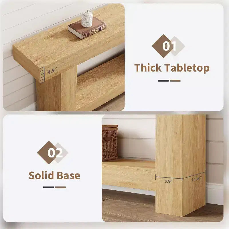 Consolle da ingresso rustica, tavolo da ingresso a 2 ripiani con base a forma di H, tavolo da ingresso stretto, lungo tavolo da divano, tavolino d'accento in legno per il soggiorno