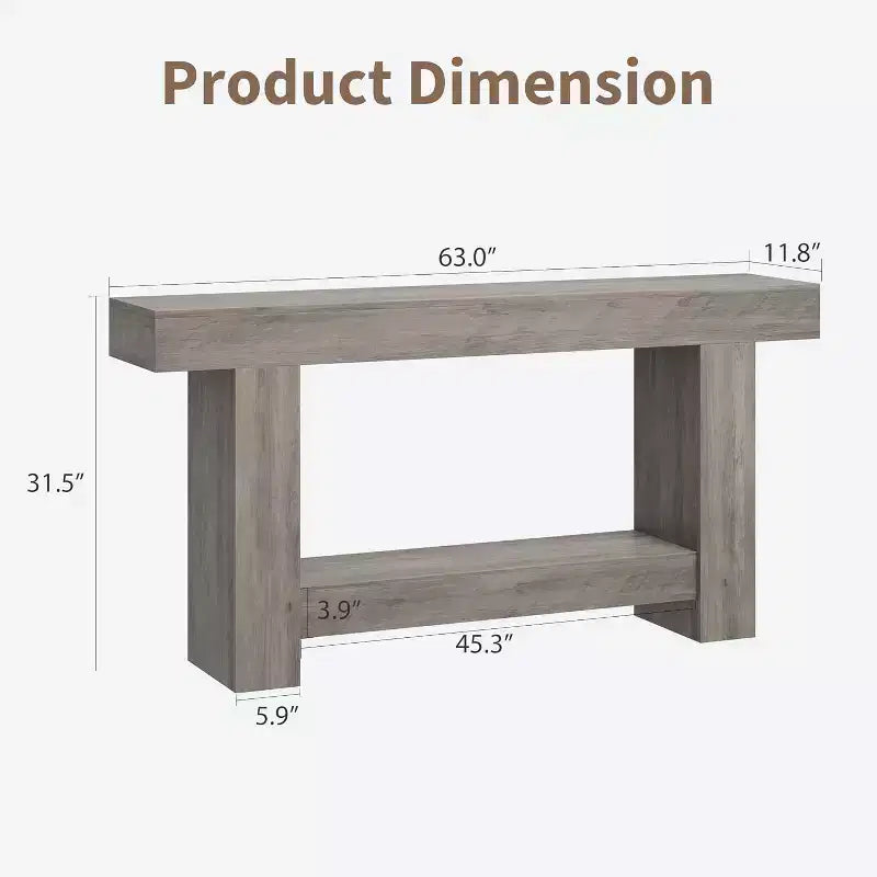 Farmhouse Console Table, 2-Tier Entryway Table with h-Shaped Base, Narrow Entry Table Long Sofa Table Wood Hallway Accent Table for Living Room