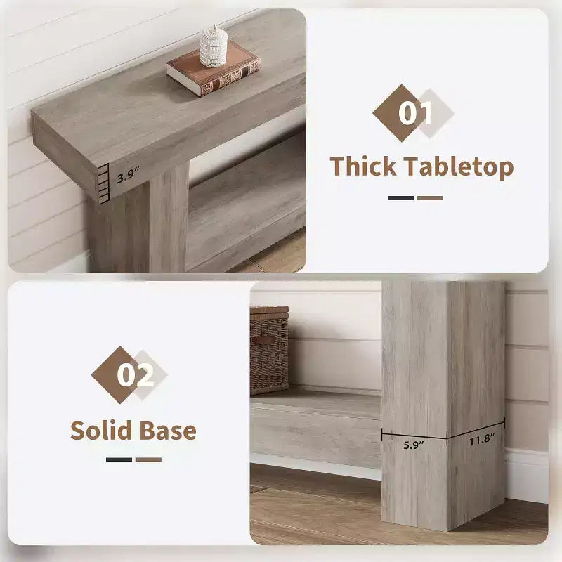 Farmhouse Console Table, 2-Tier Entryway Table with h-Shaped Base, Narrow Entry Table Long Sofa Table Wood Hallway Accent Table for Living Room