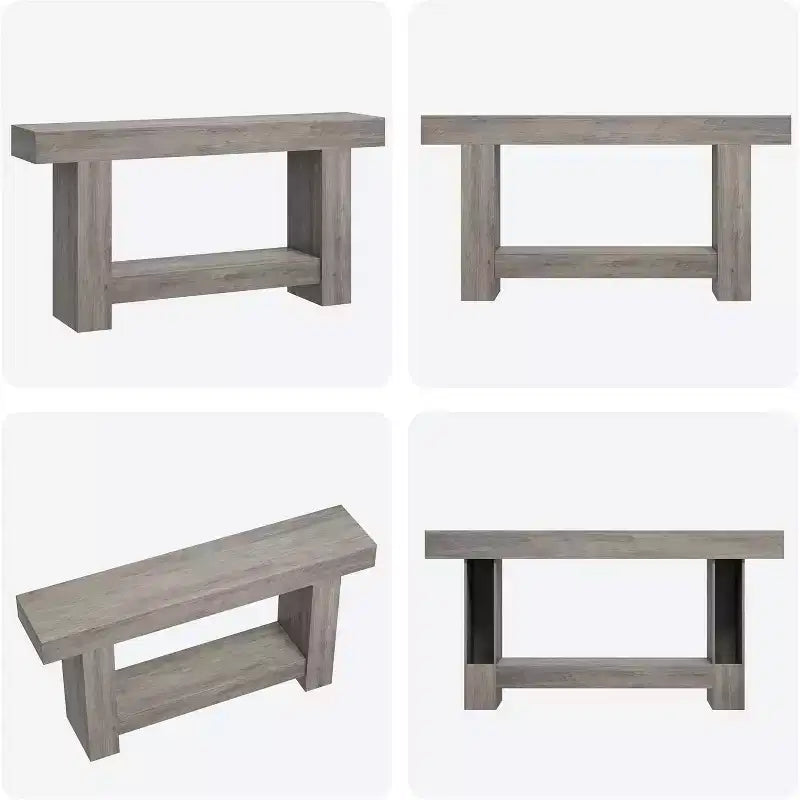 Consolle da ingresso rustica, tavolo da ingresso a 2 ripiani con base a forma di H, tavolo da ingresso stretto, lungo tavolo da divano, tavolino d'accento in legno per il soggiorno