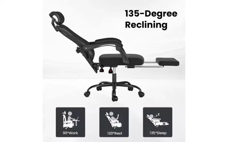 Sedia da ufficio ergonomica in rete ad alto schienale con poggiapiedi, poggiatesta e supporto lombare regolabile