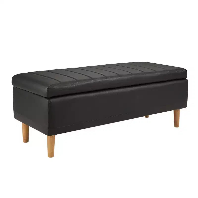 Panca contenitore in pelle PU con scomparto nascosto e scarpiera, pouf da 112 cm, nera