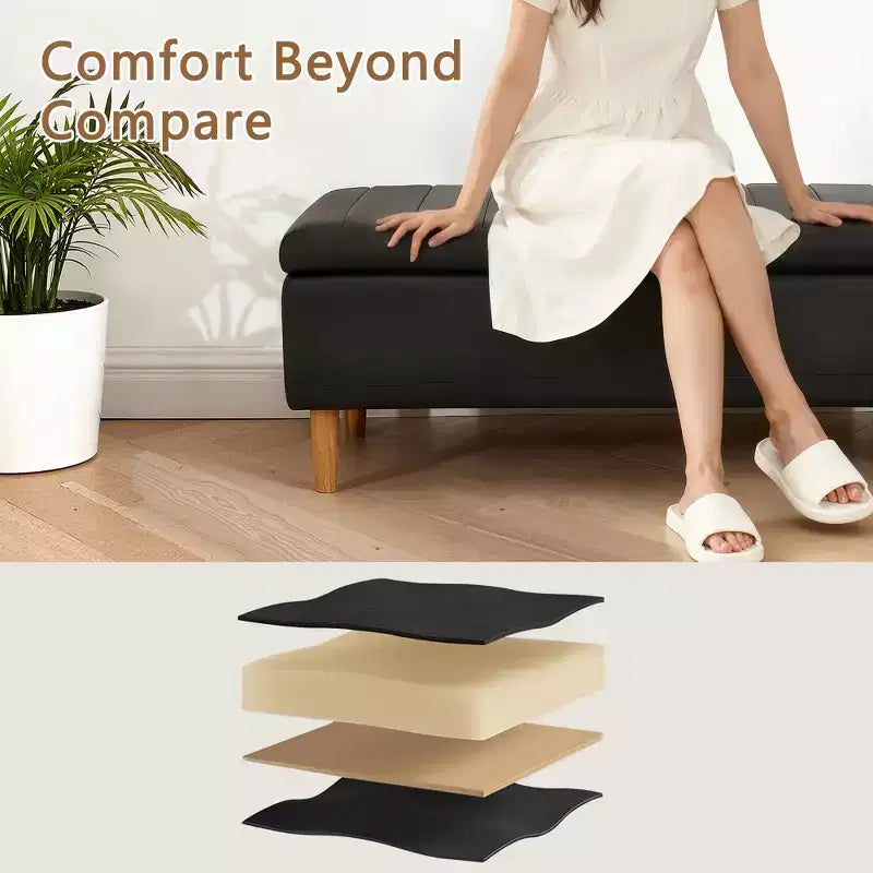 Panca contenitore in pelle PU con scomparto nascosto e scarpiera, pouf da 112 cm, nera