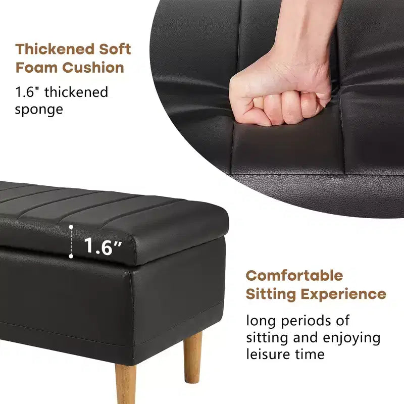 Panca contenitore in pelle PU con scomparto nascosto e scarpiera, pouf da 112 cm, nera