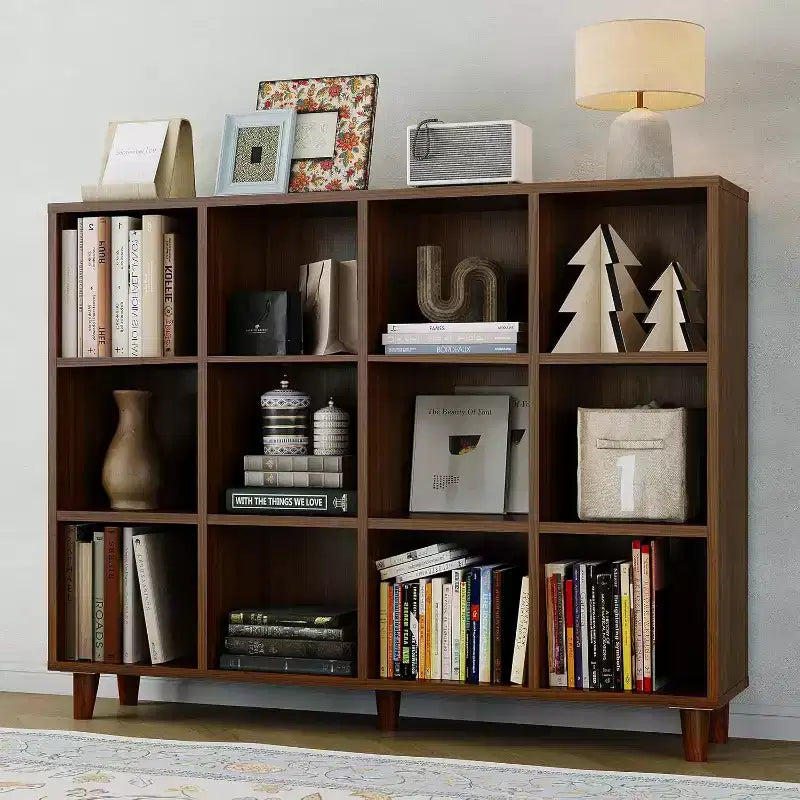 Organizzatore libreria a cubi, Scaffale aperto autoportante con base a gambe, Scaffale espositivo moderno, Mobile contenitore per ufficio domestico, soggiorno, camera da letto