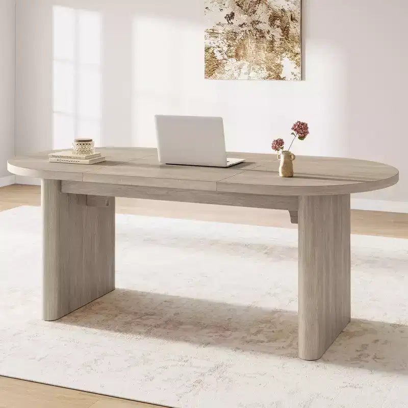Tavolo da pranzo, scrivania per computer, scrivania moderna da ufficio, postazione di lavoro in legno, piano ispessito e base robusta, adatta per cucine, uffici e case