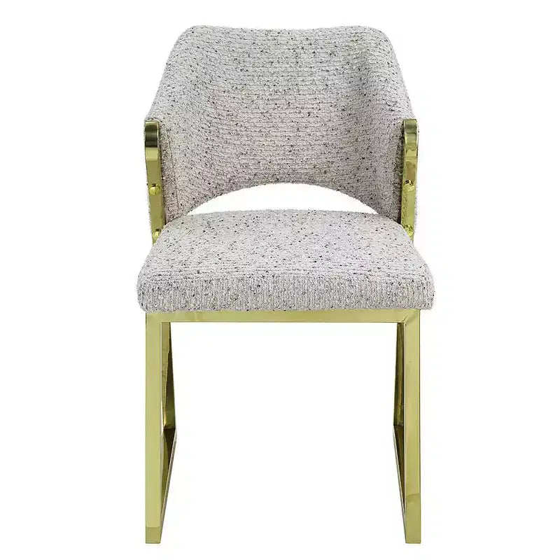 Teddy Faux Shearling Dining Chair with Mirrored Gold Stainless Steel Legs, Armless