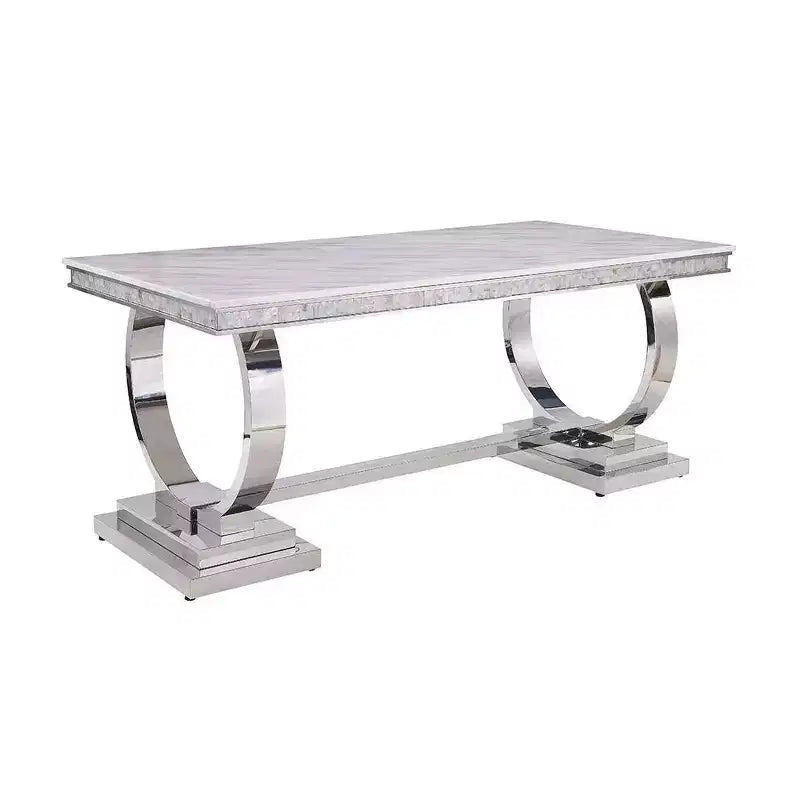 Acme Furniture Zander Faux Marble Top Dining Table White/Silver Finish