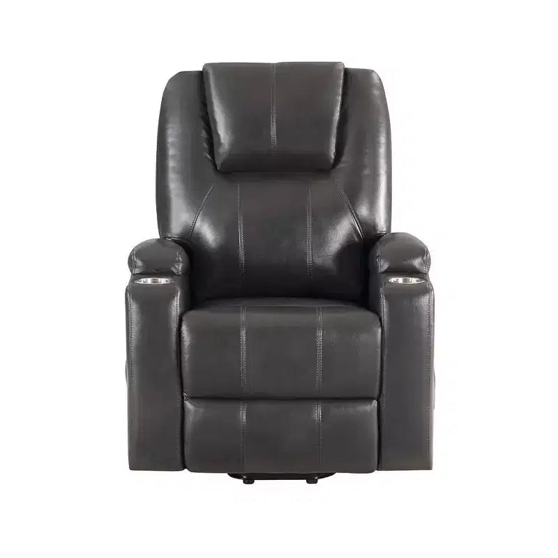 Divano Reclinabile Elettrico in Leather Aire Gunmetal con Porta Bicchieri e Seduta a Molle Insacchettate