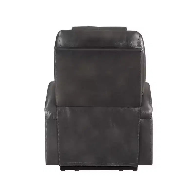 Power Lift Recliner Sofa in Gunmetal Leather Aire with Cup Holders & Pocket Coil Seat