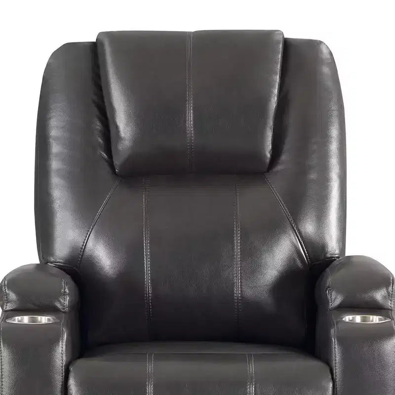 Power Lift Recliner Sofa in Gunmetal Leather Aire with Cup Holders & Pocket Coil Seat