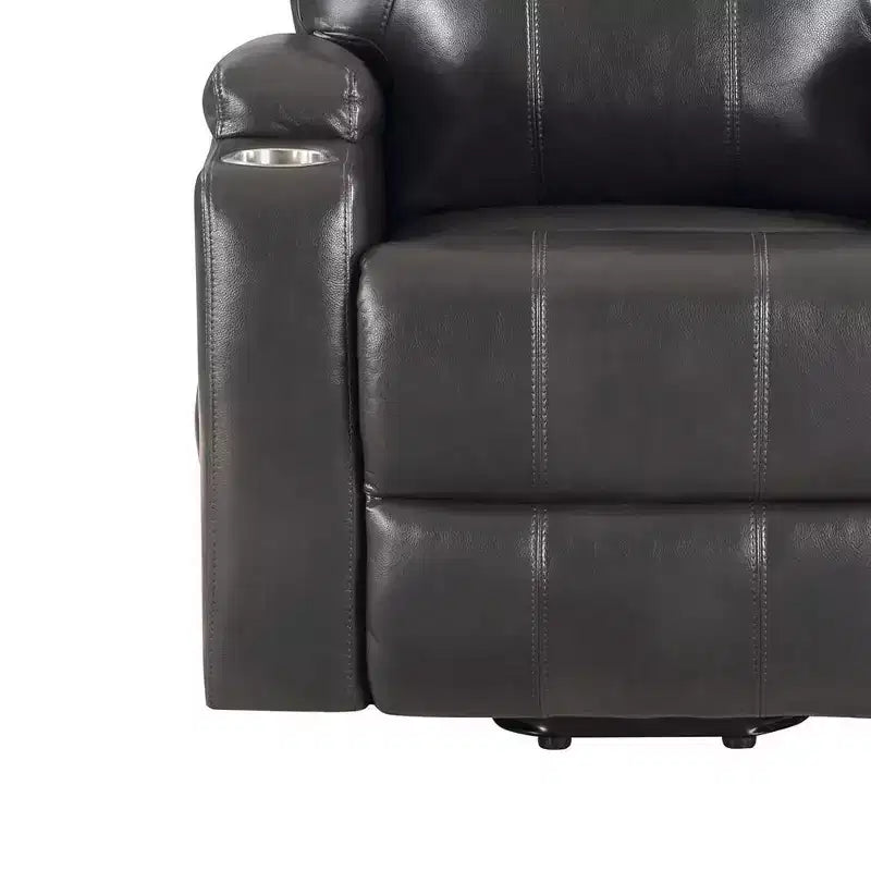 Divano Reclinabile Elettrico in Leather Aire Gunmetal con Porta Bicchieri e Seduta a Molle Insacchettate