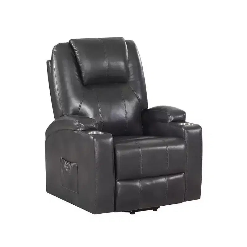 Divano Reclinabile Elettrico in Leather Aire Gunmetal con Porta Bicchieri e Seduta a Molle Insacchettate