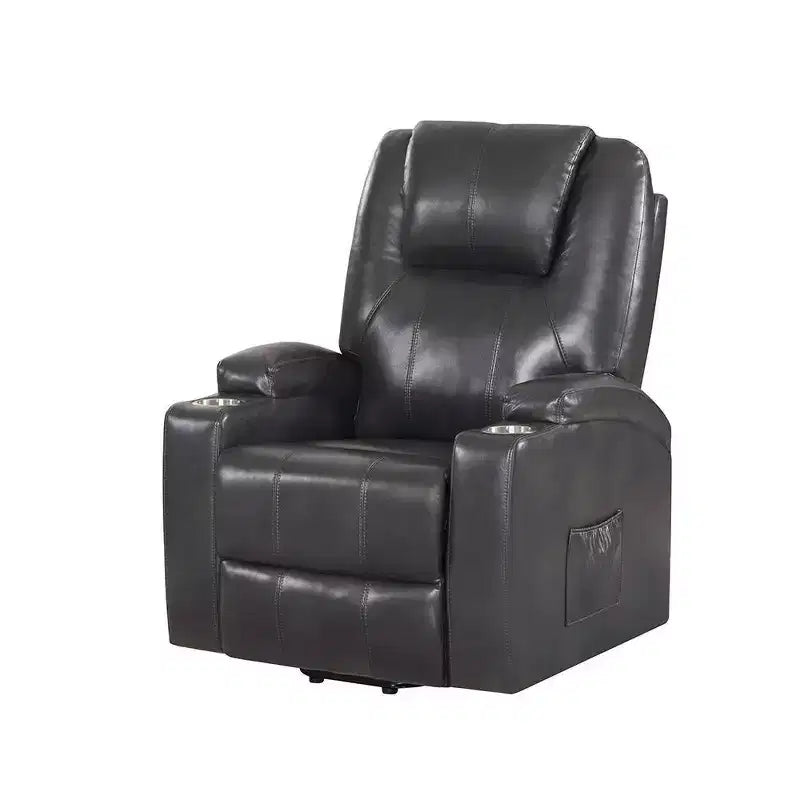 Divano Reclinabile Elettrico in Leather Aire Gunmetal con Porta Bicchieri e Seduta a Molle Insacchettate