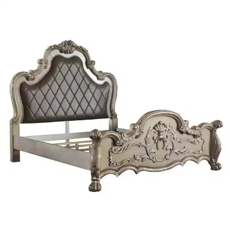 Acme Furniture Queen 92" Dresden Synthetic Leather Bed Vintage Bone White Finish