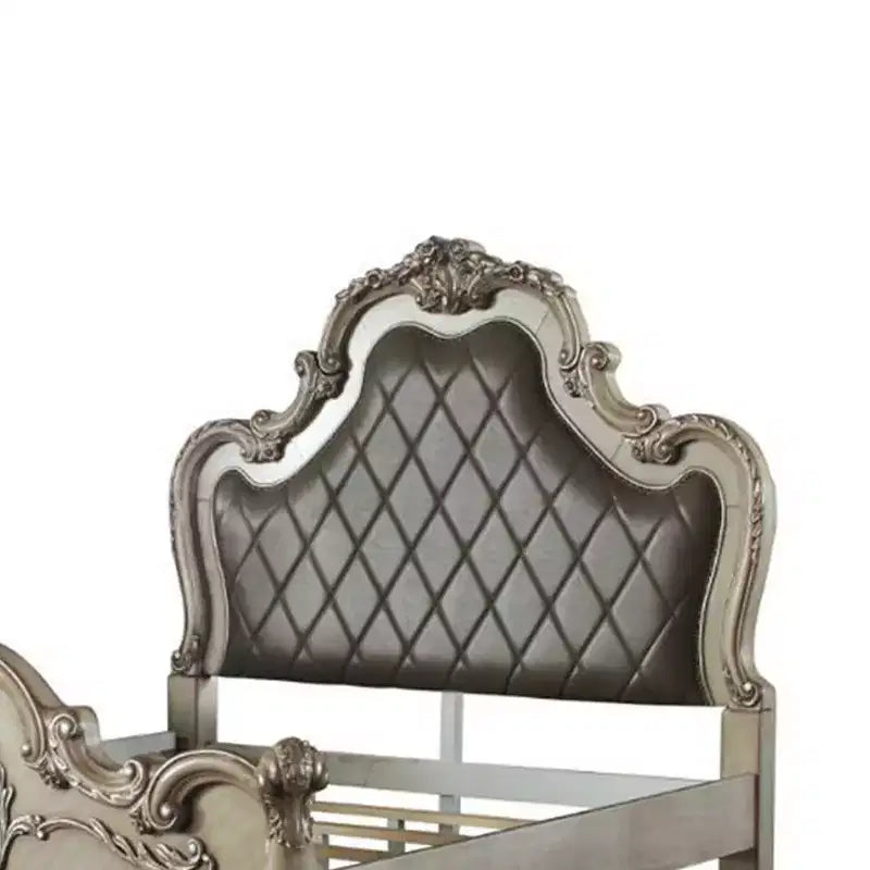 Acme Furniture Queen 92" Dresden Synthetic Leather Bed Vintage Bone White Finish