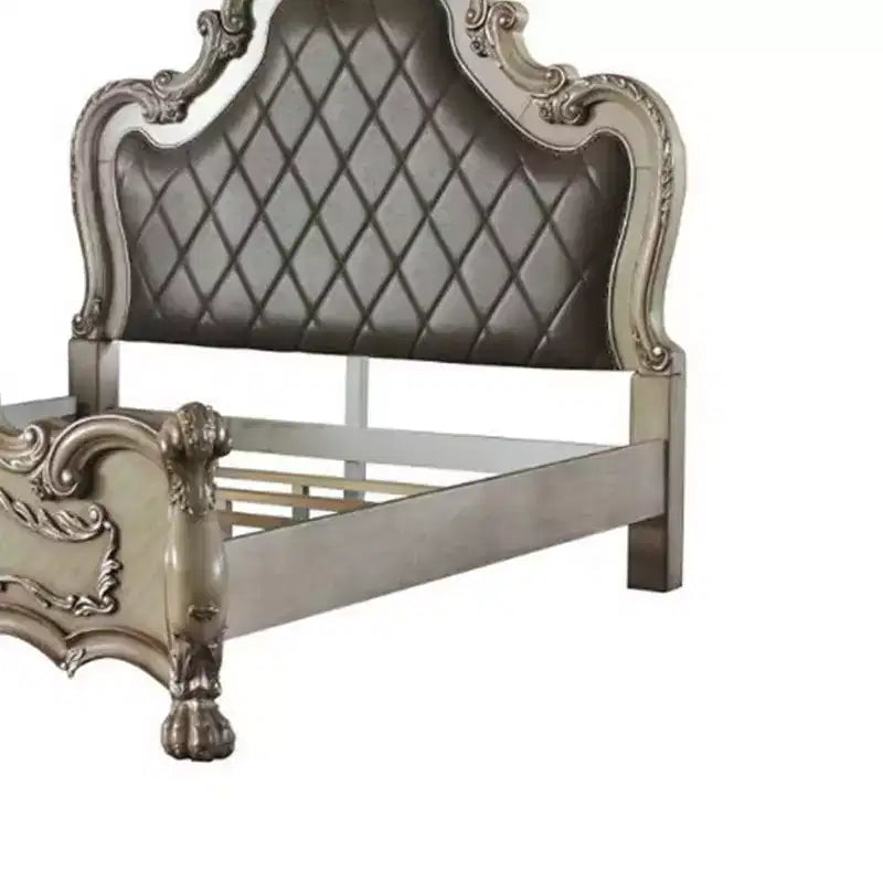 Acme Furniture Queen 92" Dresden Synthetic Leather Bed Vintage Bone White Finish