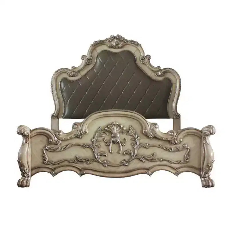 Acme Furniture Queen 92" Dresden Synthetic Leather Bed Vintage Bone White Finish